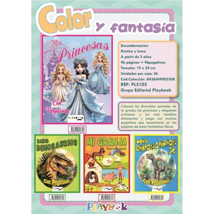 COLOREA 96 PAG CON PEGATINAS 4 TITULOS